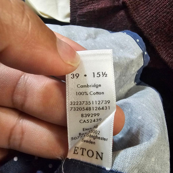 ETON Men's Slim Fit Blue Polka Dot Button Down Shirt 15.5 - Picture 7 of 7